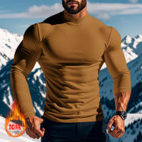 Camisa de manga larga para hombre, top ajustado con cuello alto, color sólido, terciopelo - details 18