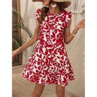 Vestido de verano para mujer con cuello redondo, manga con volantes y estampado de volantes - details 17