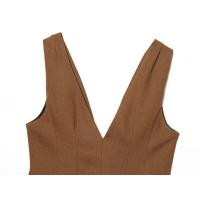 BUNO-Nueva moda para mujer, chaleco ajustado de algodón y lino con una hilera de botones, chaleco con cuello en V, chaleco retro para mujer, top elegante - details 10