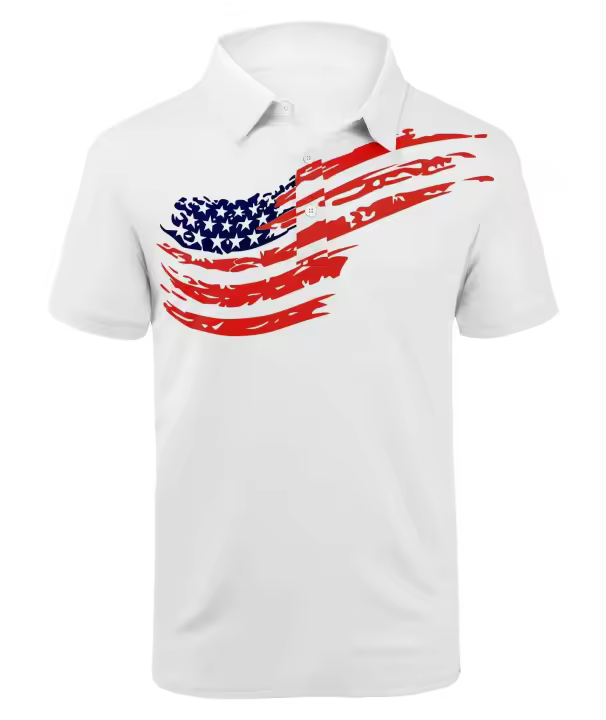 Polo de manga corta con solapa para hombre, deportivo, con elementos de bandera americana, cómodo y a la moda - 1