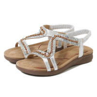 Sandalia zapatos de mujer con estampado de flores en el lado exterior, sandalias con diamantes de imitación, sandalias de gran tamaño con fondo plano para mujer - details 2