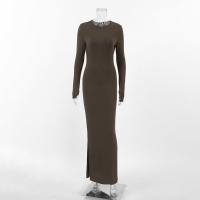 Vestido largo ajustado de punto marrón para mujer, nuevo estilo, otoño e invierno, moda - details 13