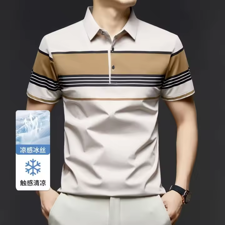 Polo de Seda de Hielo para Hombre Camiseta de Manga Corta de Verano Estilo de Padre Mediano - 1