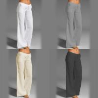 Pantalones de pierna ancha de lino y algodón para mujer, pantalón largo recto con cintura elástica y cordón, holgado e informal, con bolsillos lisos - details 9
