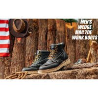 Botas de acero para hombre de 6 pulgadas, cuero de plena flor, Goodyear, antideslizantes, EH, seguridad, construcción industrial, cuña, punta Moc, trabajo - details 0