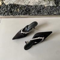 Diamante de imitación francés con zapatillas geniales tacón grueso cabeza puntiaguda bolsa cabeza media zapatillas tacones altos - details 9