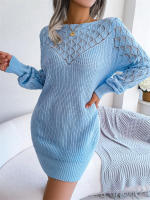 Vestido de punto de manga larga para mujer, suéter corto de punto acanalado, Color sólido, informal, de moda, invierno - details 8