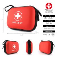 Mini Kit de primeros auxilios, estuche pequeño de carcasa dura resistente al agua, perfecto para viajes, exteriores, hogar, oficina, Camping, senderismo, coche, rojo, 100 piezas - details 0