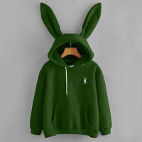 Sudadera con capucha para mujer, suéter de manga larga con Orejas de conejo/gato, con bolsillo frontal, Top - details 10
