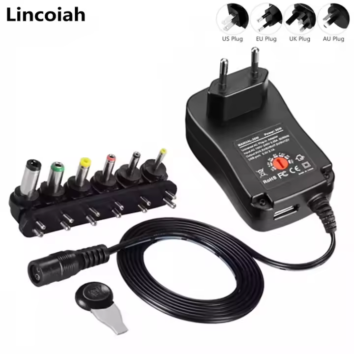 Adaptador de fuente de alimentación ajustable, Cargador Universal para tira de bombillas LED CCTV, 3V, 4,5 V, 5V, 6V, 7,5 V, 9V, 12V, 2A, 2.5A, CA/CC - 1