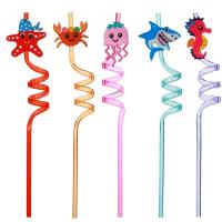 Pajitas de plástico reutilizables para fiesta de cumpleaños, Pajita plegable de 8 piezas, para beber, Animal del océano - details 7