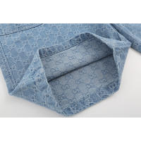 2025 top-tier trendy brand best-selling washed denim fabric, summer jacquard drawstring European-style men's shorts, boyfriend-style loose and versatile casual five-pocket pants - details 2