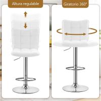 Juego de 2 taburetes de bar, taburete de altura ajustable de 92,5-113 cm, taburete industrial de metal, silla de cocina, taburete alto para cocina, bar, comedor, blanco. - details 4