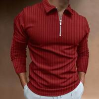 Camisa polo de manga larga con cremallera a rayas para hombre de otoño e invierno - details 5