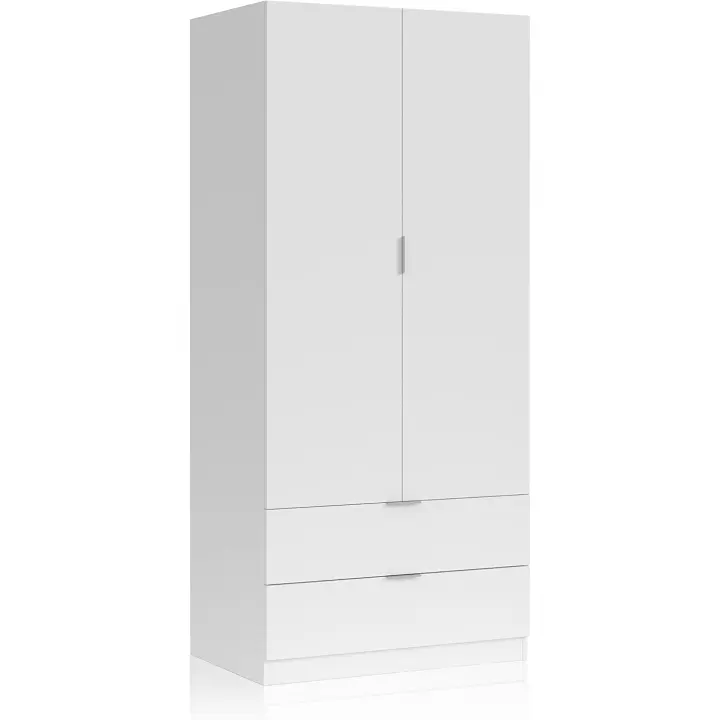 Armario de 2 Puertas y 2 Cajones Acabado en Blanco Artik Medidas: 81 cm (Ancho) x 180 cm (Alto) x 52 cm (Fondo) - 1