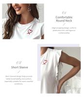 Conjunto De Pijama Para Mujer Estampado De Corazón Camiseta Corta Y Pantalones Largos Ropa De Dormir Estilo Casual De Verano Y Otoño - details 15