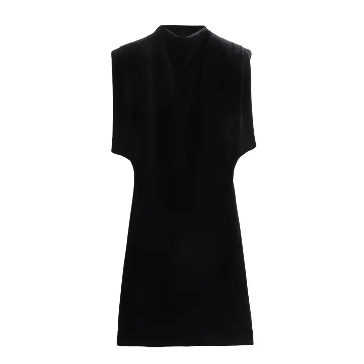 TRAFZA, Vestido corto sin mangas con hombreras de terciopelo a la moda de Año Nuevo 2025, vestido de noche para banquete ajustado liso elegante para mujer - 1