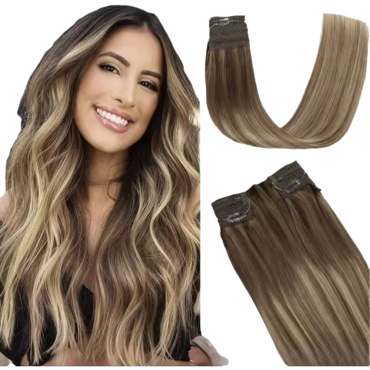 Extensiones de Cabello Humano EVASMOOTH Colores Oscuros, Base Natural, Clip On, Línea de Pescado Larga, Destacado de Cristal - 1