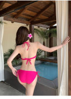 Traje de baño Bikini de dos piezas, color sólido para mujer, soporte de acero moderno y sexy, traje de baño de vacaciones para niñas dulces - details 10