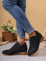 Zapatos de mujer de talla grande para las cuatro estaciones, estilo británico, color sólido, punta puntiaguda, casuales, con cremallera trasera, tacón bajo, tacón grueso, zapatos individuales 2025. - details 8