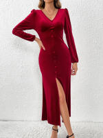 La elegante Velvet profunda V de la mujer baja la cintura y es delgada, tenga cuidado con la parte inferior de la máquina - details 1