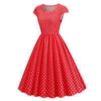 X Vestido acampanado con estampado de lunares y manga cuadrada elegante de verano para mujer - details 1