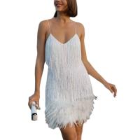 Nueva moda vestido de empalme de plumas de lentejuelas con flecos vestidos coloridos - details 10