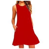 Vestido Casual De Verano Para Mujer Vestido De Playa Sin Mangas Con Bolsillos A-Line Hasta La Rodilla Vestido Suelto Para Fiesta - details 1