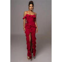 Vestido largo con volantes para mujer, prenda Sexy con tirantes finos, sin mangas, Espalda descubierta, abertura alta, para mujer - details 0