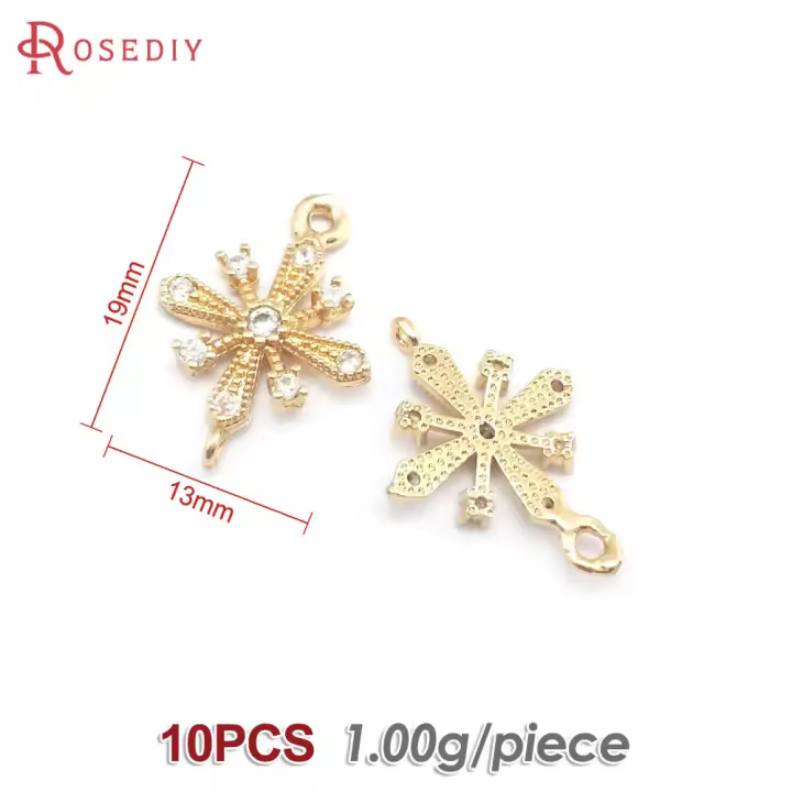 Abalorios de latón y circonita de Color dorado de 18K con 2 agujeros, abalorios de conexión de copos de nieve y flores, accesorios para pendientes para hacer joyas Diy de alta calidad - 1