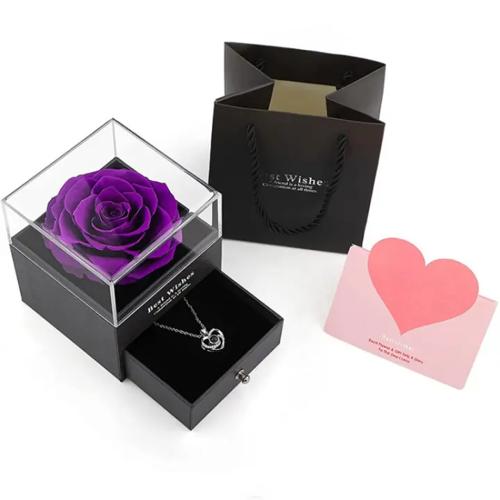 Collar en forma de corazón de flor preservada, rosa artificial hecha a mano Día de la Señora Día de la Madre Regalo de San Valen - 1