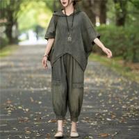 Conjunto Casual de Verano Oversize Tops con Capucha Pantalones Holgados Elásticos Estilo Vintage - details 1