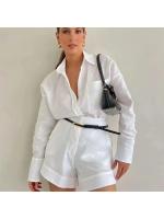 Conjuntos de 2 piezas de manga larga para mujer, pantalón corto informal con bolsillos y botones simples, camisas, Tops, traje de moda de verano 2025 - details 6