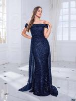 Corpiño elegante de noche con deslumbrantes lentejuelas sin hombros, faldas desmontables, vestido de fiesta largo hasta el suelo. - details 5