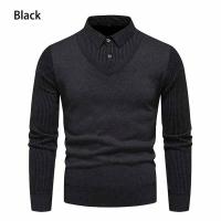 Otoño e Invierno nuevo suéter falso de dos piezas para hombres con forro polar y cuello tipo Polo ajustado camisa inferior de punto gruesa y cálida - details 8