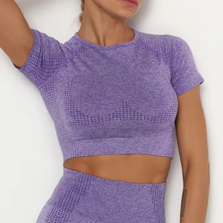 Hamidou-camisetas deportivas de Yoga para mujer, Tops sin costuras para Fitness, ropa deportiva para correr y gimnasio - 1