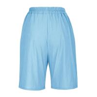 Pantalones Cortos de Lino y Algodón para Mujer Color Sólido, Cintura Suelta, Bolsillo, Botón, Moda Casual - details 59