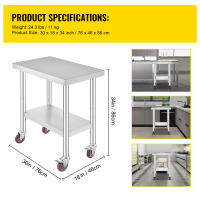 SucceBuy Mesa de trabajo de acero inoxidable con 4 ruedas, altura ajustable, mesa de preparación de alimentos resistente para cocina comercial, color plateado - details 2