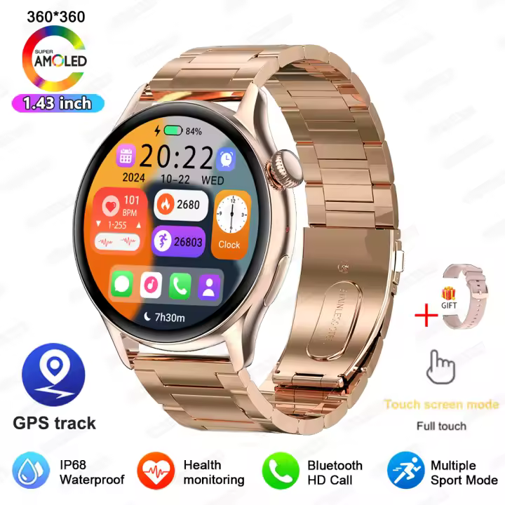 Nuevo Smartwatch 2026 para Mujer, Ultrafino de 8.9MM con Pantalla AMOLED, Carga Magnética, GPS, Seguimiento Deportivo, Llamadas Bluetooth, Frecuencia Cardíaca, Oxígeno en Sangre, Salud, Smartwatch para Hombre - 1