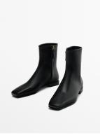 Nuevas botas cortas de cabeza cuadrada de cuero negro Botines Chelsea planos Botines - details 1