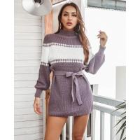 Cuello alto de ganchillo para mujer, minivestido de punto con encajes, suelto, tres vestidos de graduación en promoción, liquidación - details 6