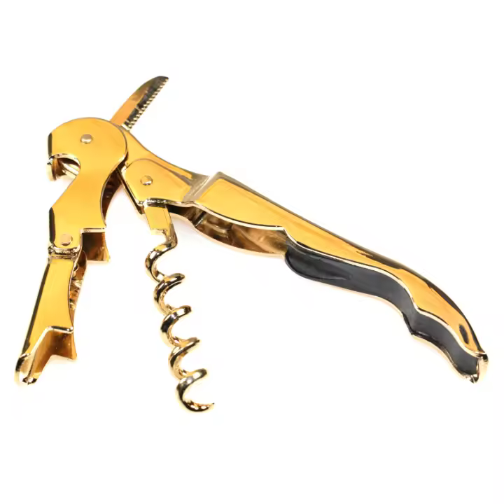 Abridor de botellas de vino tinto de acero inoxidable, sacacorchos chapado en oro, doble bisagra, camareros, llave de vino, abrebotellas, accesorios de cocina - 1