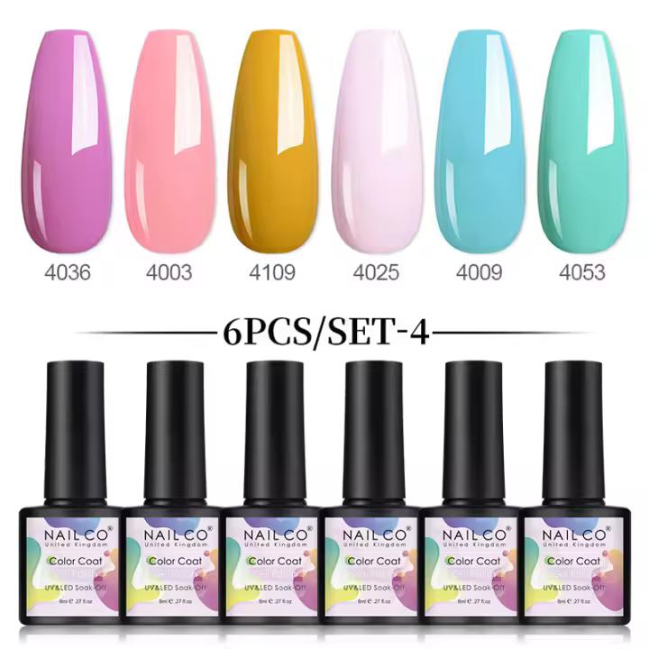 NAILCO-esmalte en Gel para uñas, barniz semipermanente Gellak UV, laca LED para Base y capa superior, 8ml, set de 6 unidades - 1