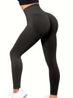 Pantalones de yoga para mujer, cintura alta color melocotón, abdomen levantado, glúteos, color sólido, moldeados, ajuste ajustado sin costuras - details 5