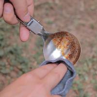 Cuchara de sopa plegable de acero inoxidable para acampar al aire libre, utensilios de cocina portátiles resistentes al desgaste, herramientas - details 2