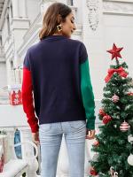 Suéter de punto con patrón de árbol de Navidad de copo de nieve, jersey de ganchillo de manga larga, cuello redondo informal - details 6