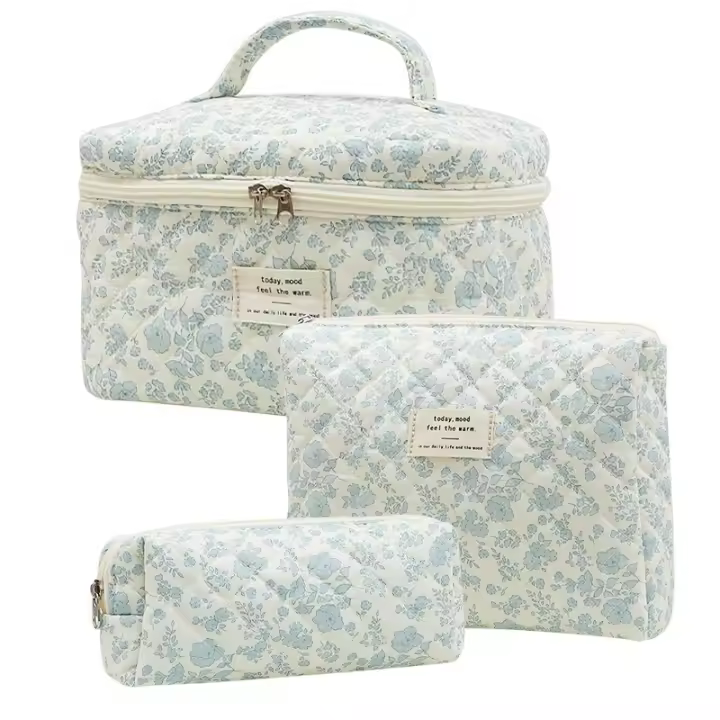 Bolsa De Maquillaje Floral, Bolsa De Almacenamiento Cosmético De Estilo Estético O De Viaje, Juego de 3 piezas - 1