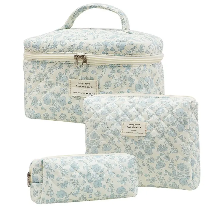 Bolsa De Maquillaje Floral, Bolsa De Almacenamiento Cosmético De Estilo Estético O De Viaje, Juego de 3 piezas - 1