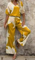 Ropa de mujer nueva europea y americana con cuello en V, estampado digital a rayas, pantalones de bolsillo de manga corta, conjunto de dos piezas - details 3