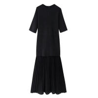 Vestido Elegante de Plechos BUNO Moda en Punto Cálido con Cuello Redondo y Mangas Cortas - details 8